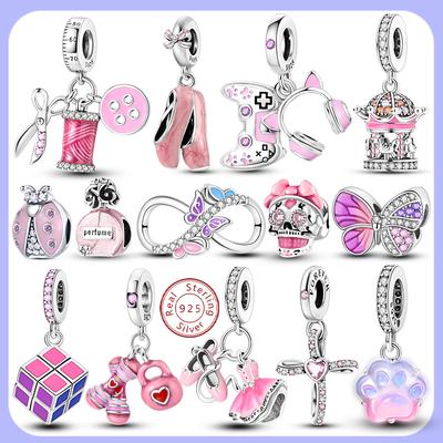 925 Silver Pink Charm Beads Pendent For Original Bracelets Charm Dangle Women Gril Jewelry Gifts