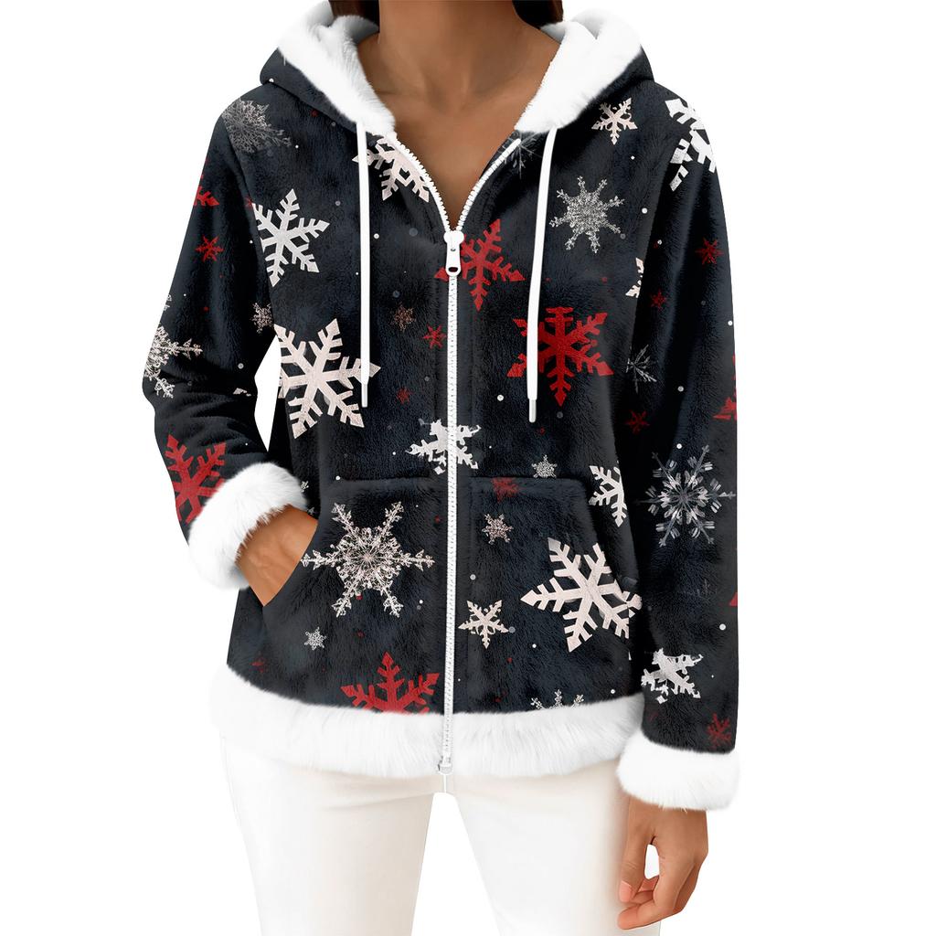 Women's Casual Fashion Long-Sleeved Zip-Up Fleece Hooded Cardigan