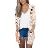 Women's Fashion Loose Casual Pocket Printed Cardigan Seven Sleeve Jacket Top