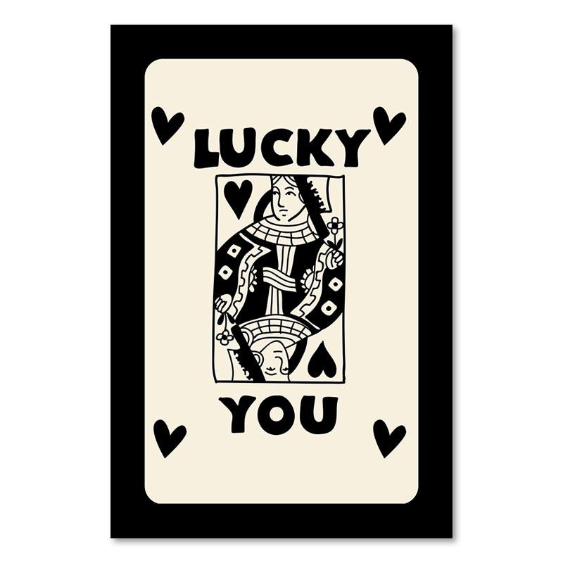 Plakát Funny Lucky You Trendy Retro Black Ace Card Plakát Nástěnná malba Severské umění do obývacího pokoje Ložnice Domácí dekorace