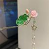New Chinese Style Alloy Hair Sticks Forks Lotus Flower Decor Pearls Chain Pendant Hairpins Women Girls Hair Bun Maker Jewelry
