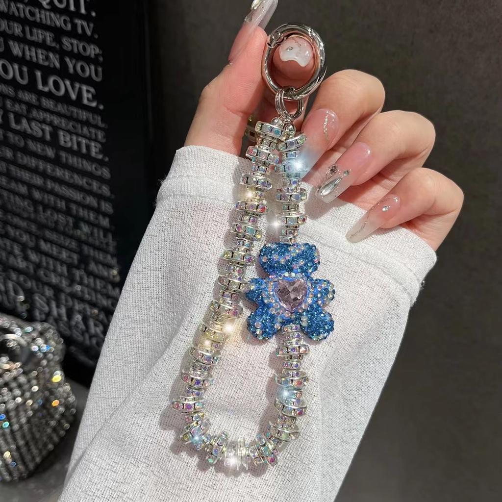 New Diamond Encrusted Love Bear Mobile phone Lanyard Short Handheld Phone Chain Female Wrist Hanging Chain Flash Diamond Female