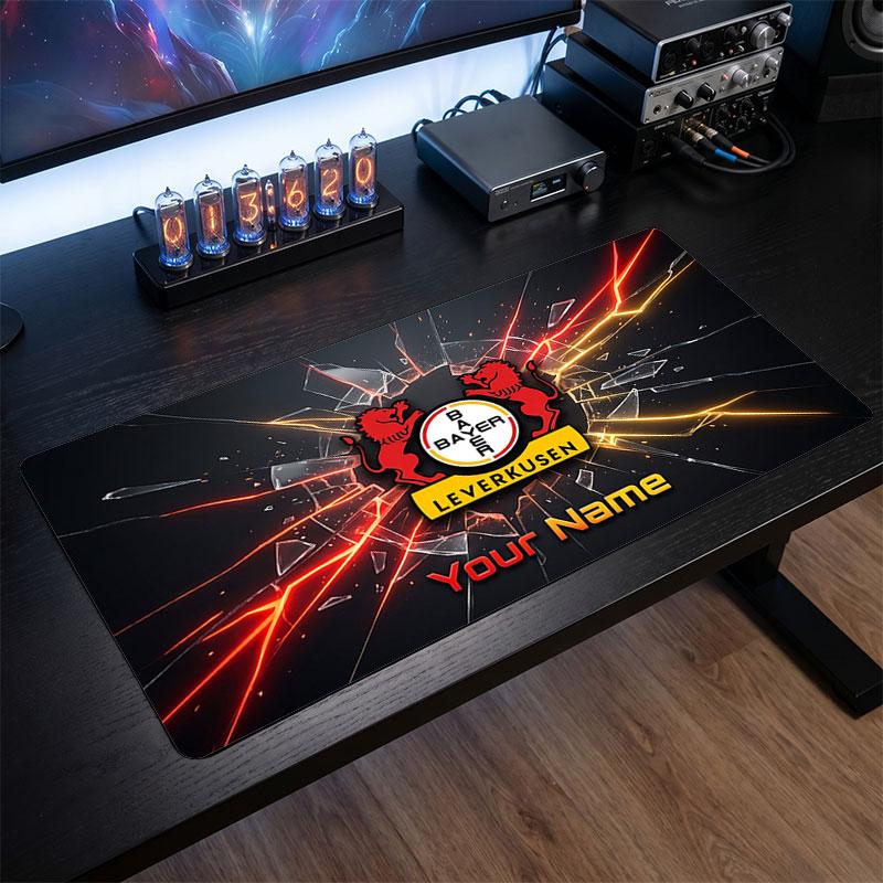 Tappetino per Mouse Grande Personalizzato Calcio Bayer Leverkusen, Stampa Testo Nome Personalizzato, Tappetino da Scrivania Antiscivolo con Logo Calcio, Regalo per Gamer