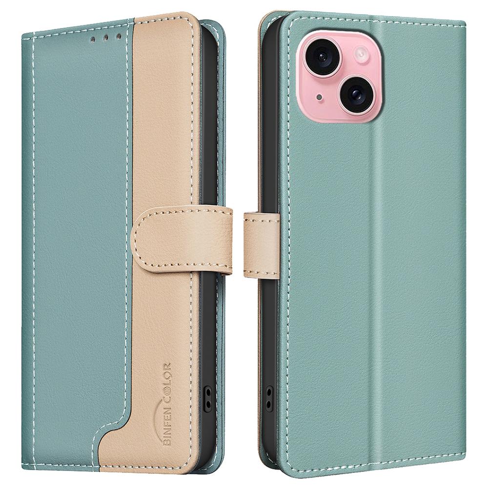 

BINFEN COLOR BF33 For iPhone 15 Case Splicing Color Phone Cover RFID Blocking Green