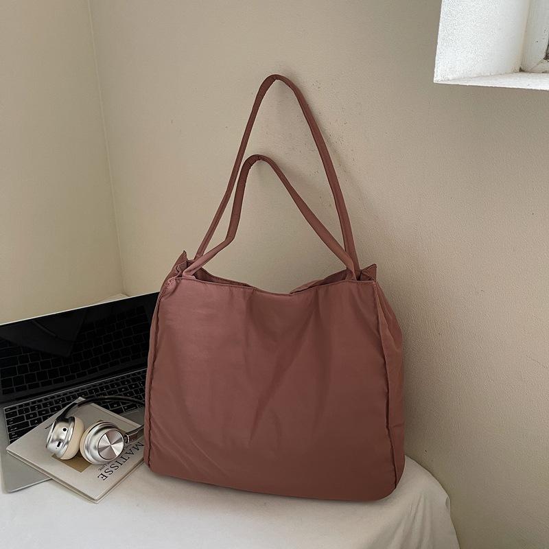 2025 autumn new solid color women's shoulder bag simple literary style canvas handbag large capacity shopping bag