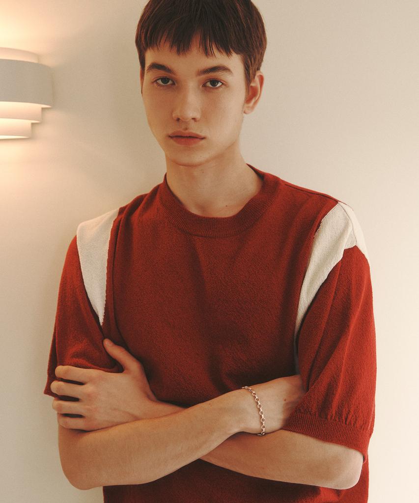 KNITTED Summer Varsity Short Sleeve Knit Tee Red