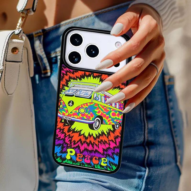 Hippy Peace Bus Cat Phone Case For iPhone 17 Air 14 15 13 12 Max Cover For Apple 14 15 16 16e 11 Pro Max Plus