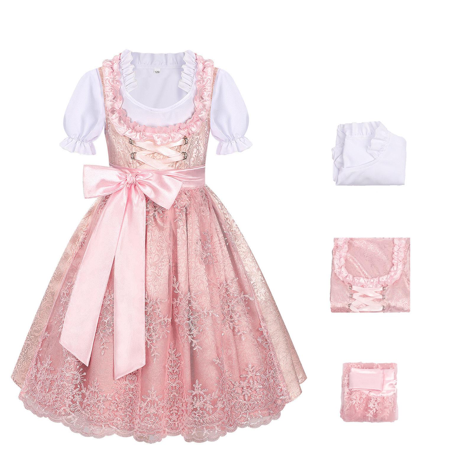 3 gab. Meiteņu Rozā Mežģīņu Dirndl