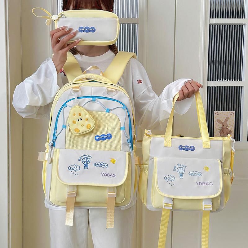 Letter Embroidery Cartoon Student Lightweigh Backpack Three Piece For Use School