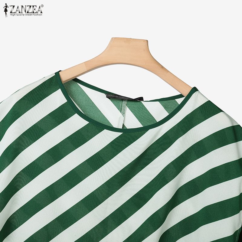 ZANZEA Women Short Sleeve Stripe Blouse and Pants Casual Two Piece Sets