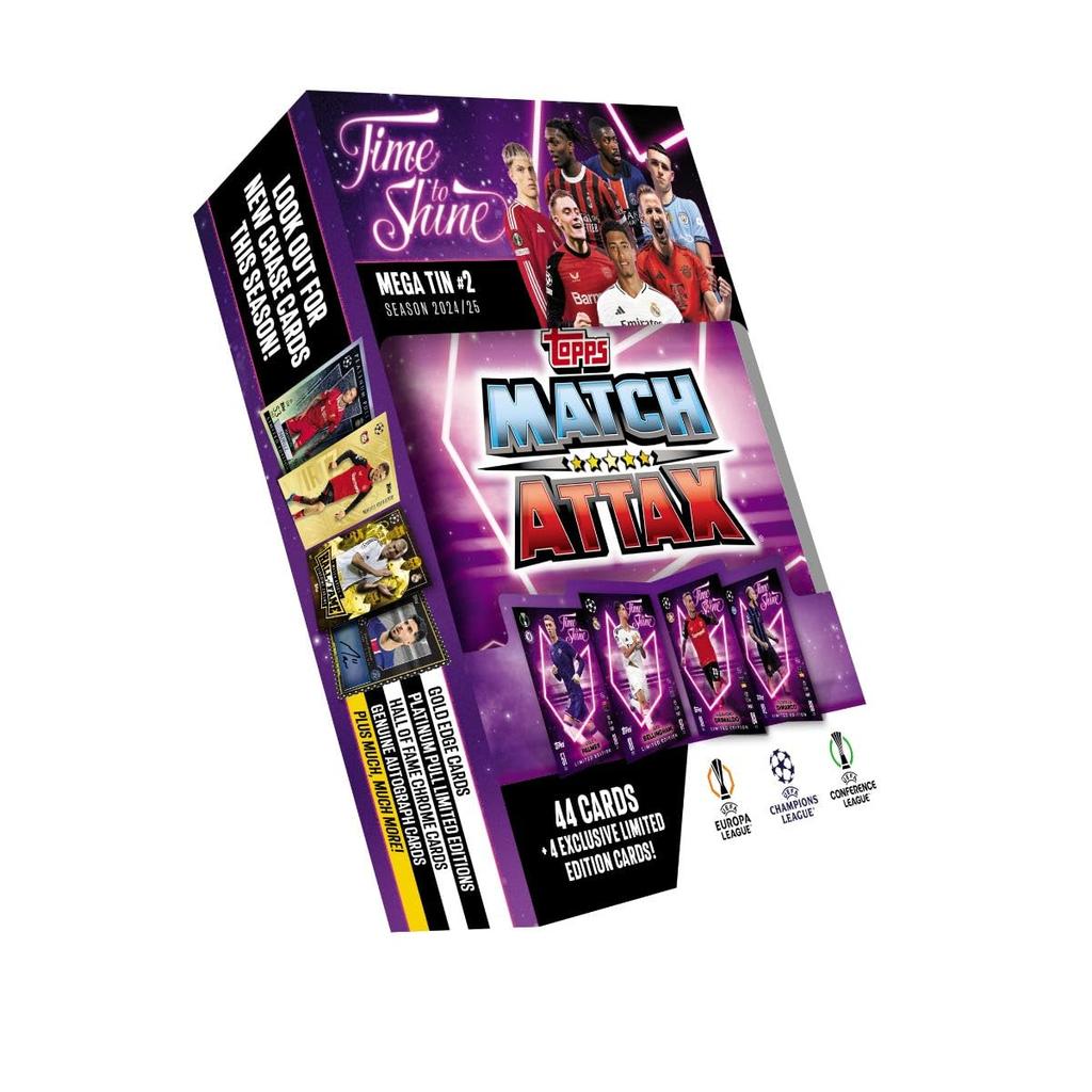 Topps Match Attax Random Mega Tin Contains 44 Match Attax Cards and 4 Exclusive LE 24/25 - - Cards.