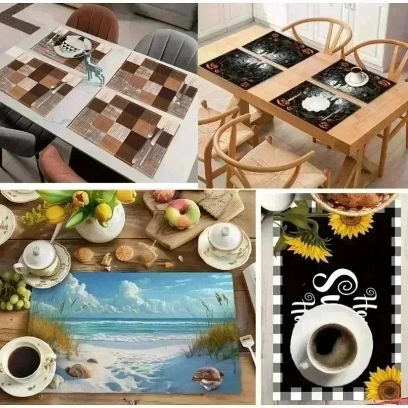 Yellow Minimalist Placemat Linen Insulation No Wash Placemat Heat-resistant Tableware Thermal Insulation Tablecloth