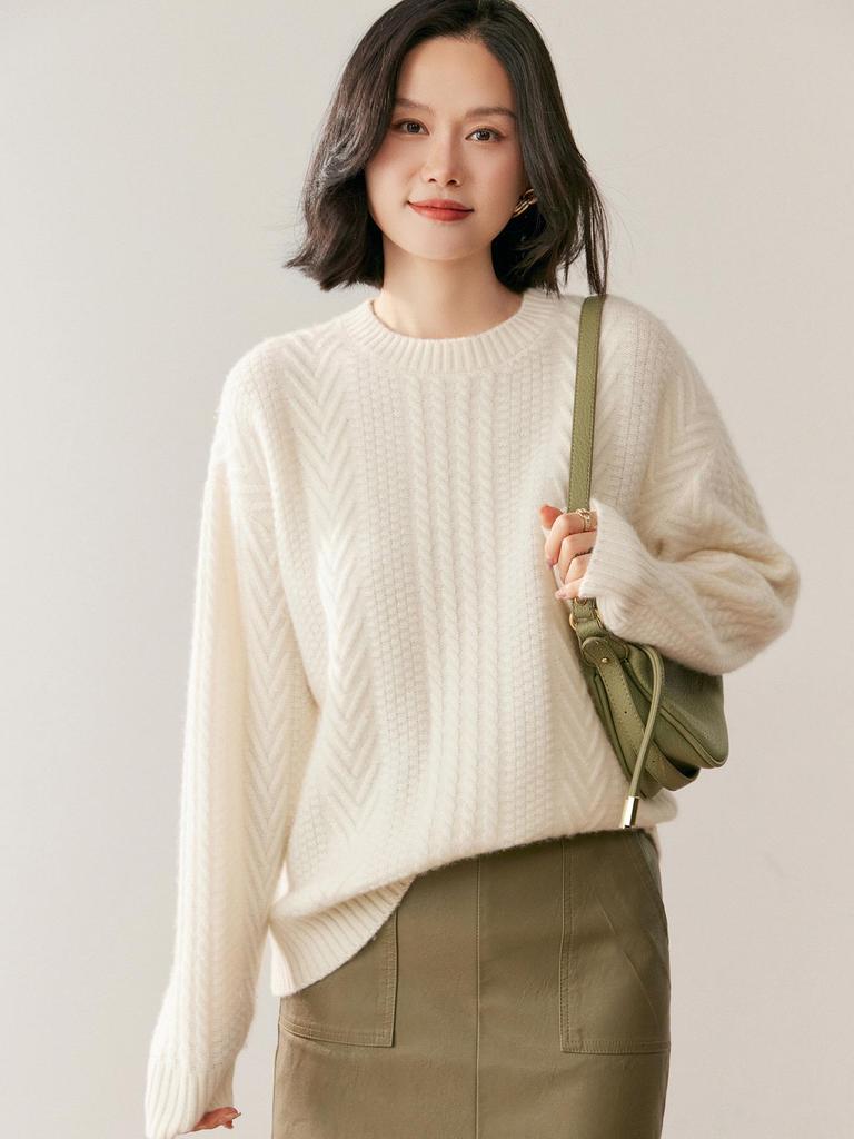 Women's Cashmere Knit Base Layer: Autumn & Winter Solid Color Round Neck, Long Sleeve, Versatile & Comfortable