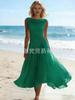 Abito Maxi da Donna Senza Maniche con Scollo a Drappeggio Vita Arricciata Linea ad A Svasata Lungo Monocolore Elegante Abito Estivo da Spiaggia