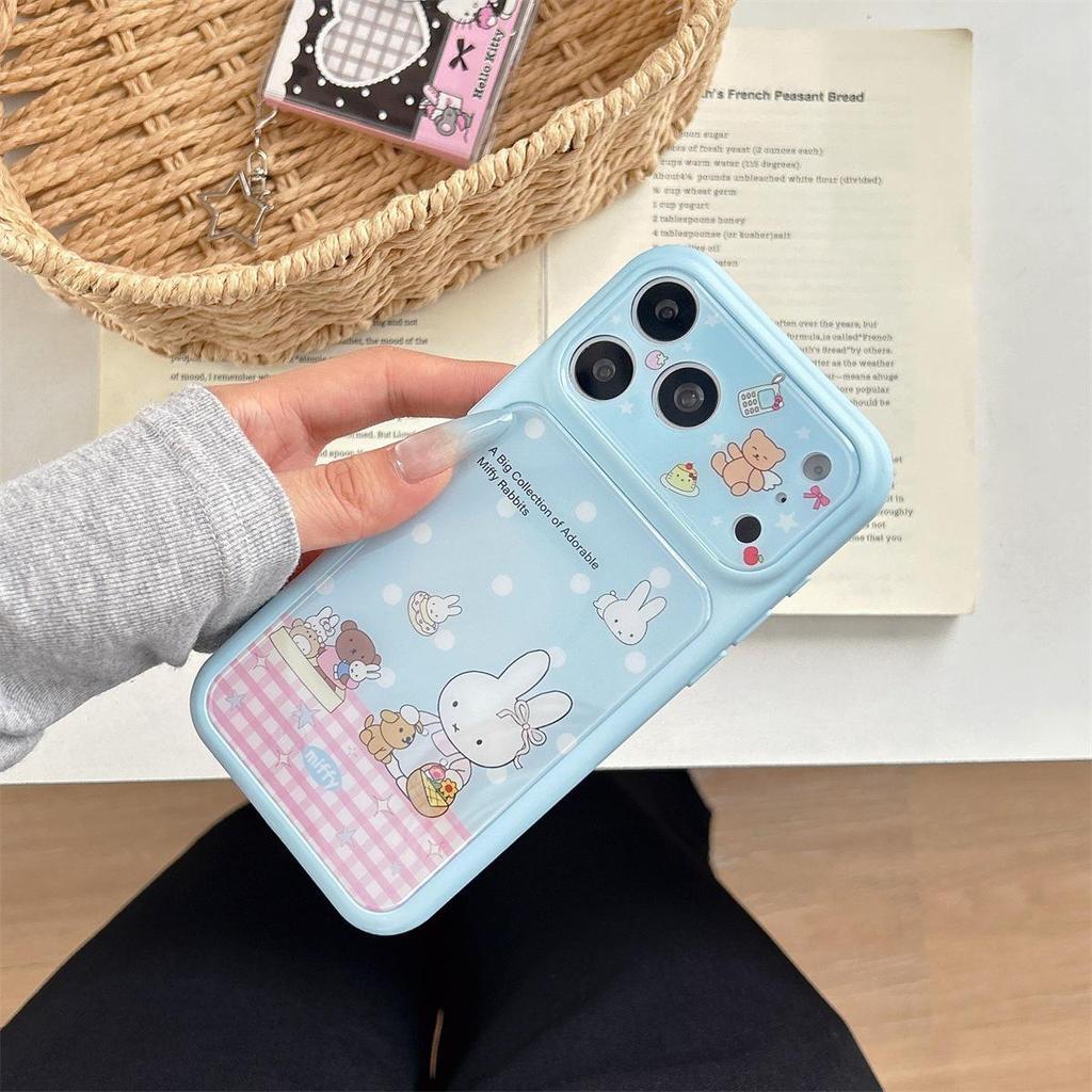 iPhone 15 ProMax Case: Cute Cat & Rabbit Grid Design, Anti-Fall