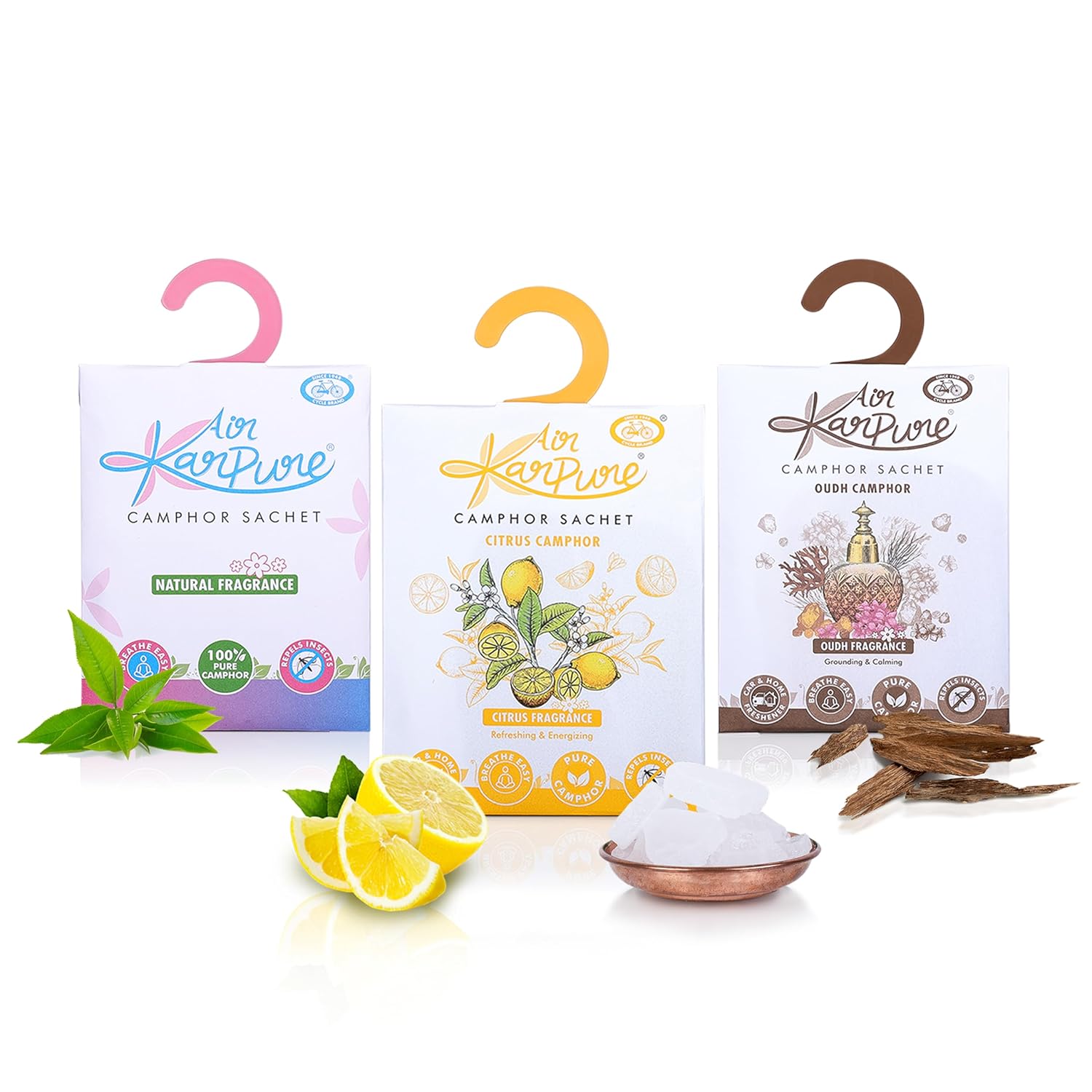 

Cycle Pure Karpure Camphor Sachet Pack Of 3 Oudh Citrus Original Long Lasting Air Freshener For Wardrobe Bathroom Car And Home
