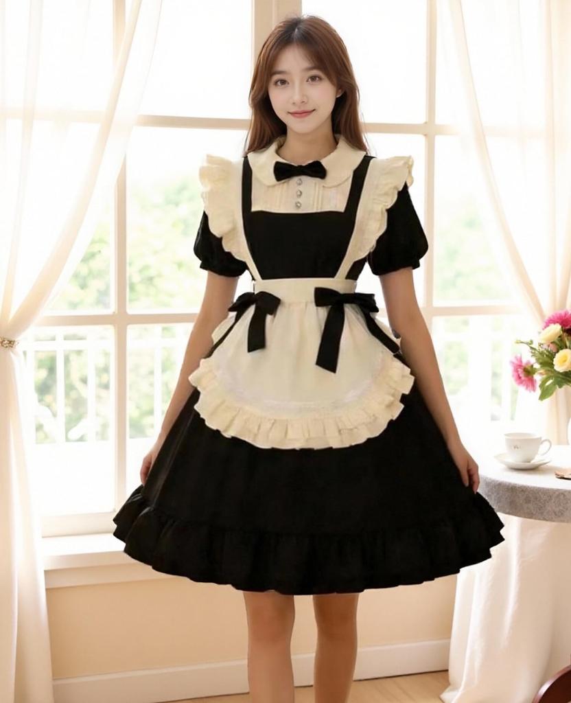 KALAOK Maid Gothic Lolita Size M Costume, Cosplay, Cross-Dressing, Cute, Dress, Black,