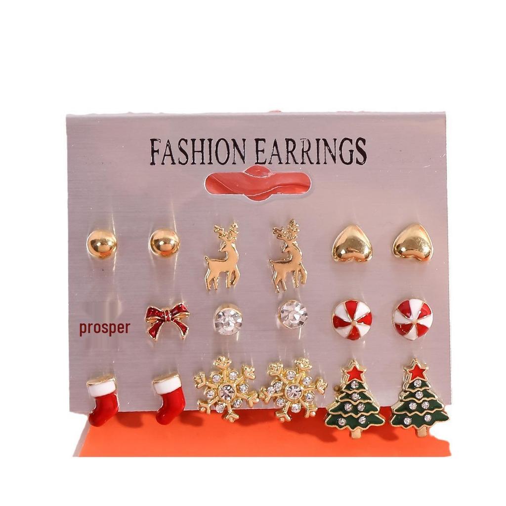 Exquisite Christmas Earrings: Diamond-Inlaid Tree, Snowflake, and Bell Studs