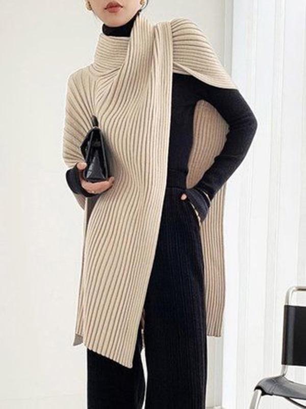 Asymmetrical High Neck Patchwork Sweater