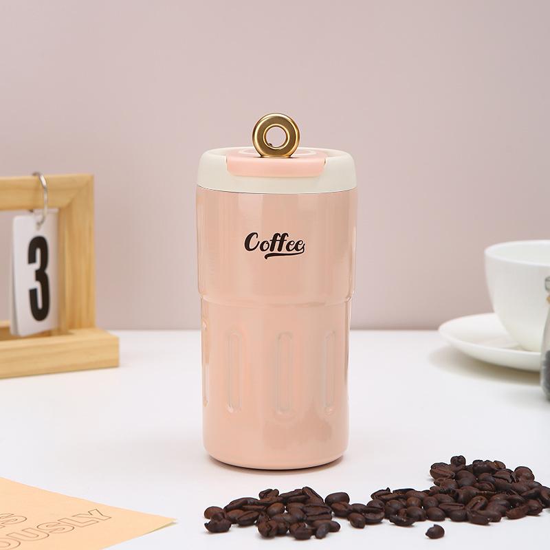 New LED Display Warm Double Drink Coffee Cup Creative Stainless Steel Thermos Cup Rope Portable Fashion Accompanying Cup
