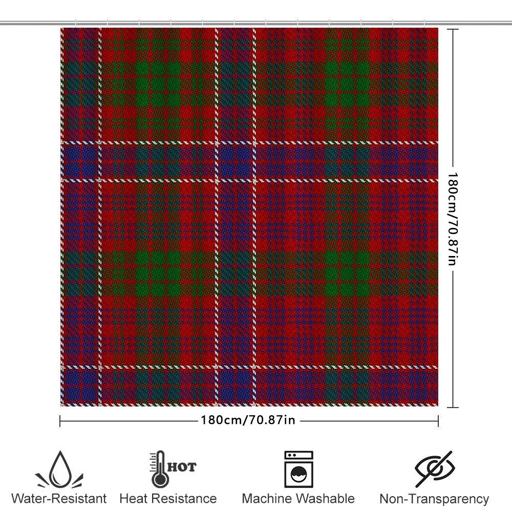 Plaid Shower Curtain, Tartan Pattern Bath Mat, Waterproof Home Decor, Bathroom Liners Red Green Blue Black White Striped Fabric