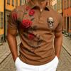Fashion Skull Red Rose Floral Print Polo Shirt Men's Outdoor Street Short Sleeve Tees Top Summer Home Casual T-shirt Men's and Women's Polo Shirt