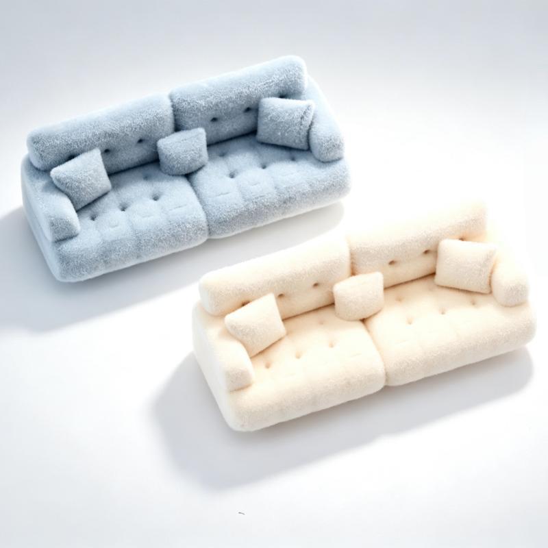 Dollhouse Mini Furniture Flocking Sofa Model 1:12 1:20 1:30 Scale Realistic Ornament for Micro Landscape DIY Decor