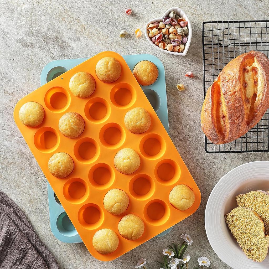 2PCS Silicone Mini Muffin & Cupcake Pan Set, Little Cook 24 Cups Mini Muffin Baking Pan, Non-Stick, BPA Free, Dishwasher Safe, Perfect for Making