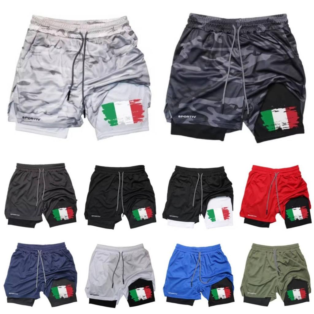 Camouflage Italy Flag Muay Thai Kick Boxing Shorts Men Women Unisex Casual Sportswear Double Layer Quick Dry Training Sport Gym Fitness Workout