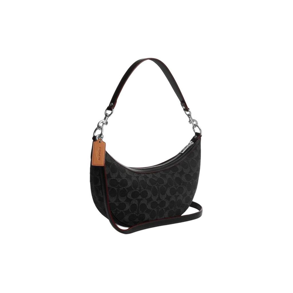 Coach Aria 26 Gold Label Classic Monogram Hardware Zipper Closure Denim Crescent Shoulder Bag Medium Women Shoulder Bag Black CP100-SVBK