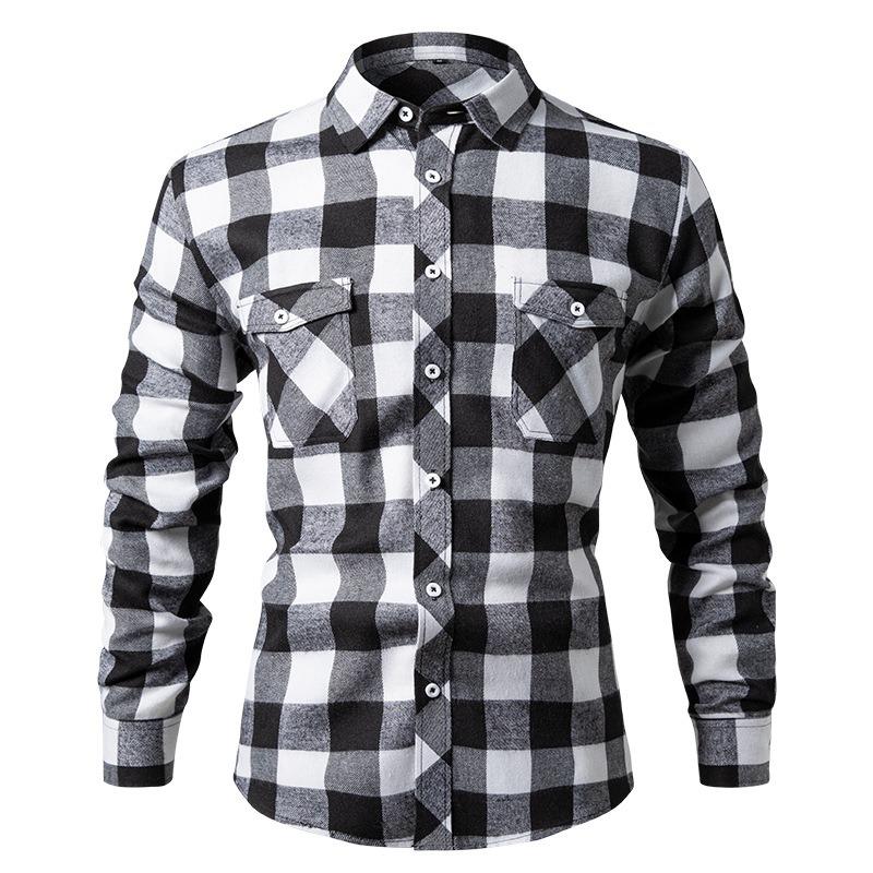Men's Long Sleeve Plaid Shirt, Loose Fit Cotton Blend Square Collar Shirt, Breathable Wrinkle-Free Casual Top