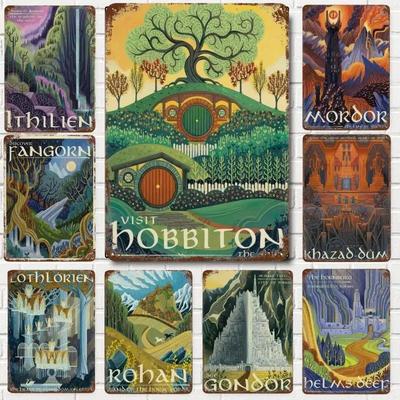 Abstrato Anel Arte Retro Viagem Cartaz Metal Lata Placa Vintage Filme Mordor Castelo Senhor Mágico Parede Criança Quarto Decoração Casa