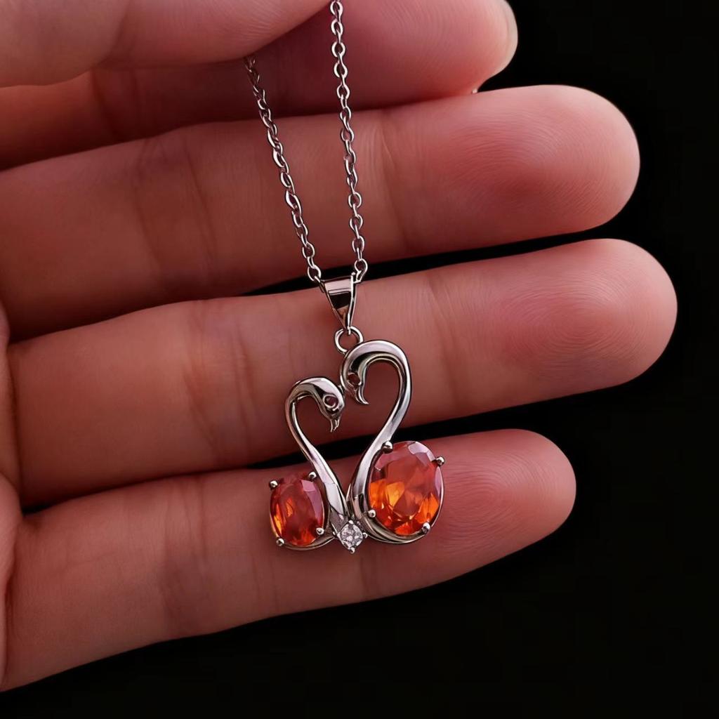 Accessories Imitation Coconut Round Pink Diamond Swan Love Necklace Women's Double Swan Zircon Pendant Clavicle Chain