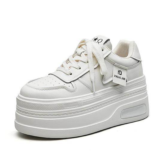 

9CM Platform Wedge Sneakers Genuine Leather Autumn Comfy Breathable Skate Board Vulcanized Chunky Hidden Heel Block Boots Shoes 39 хаки