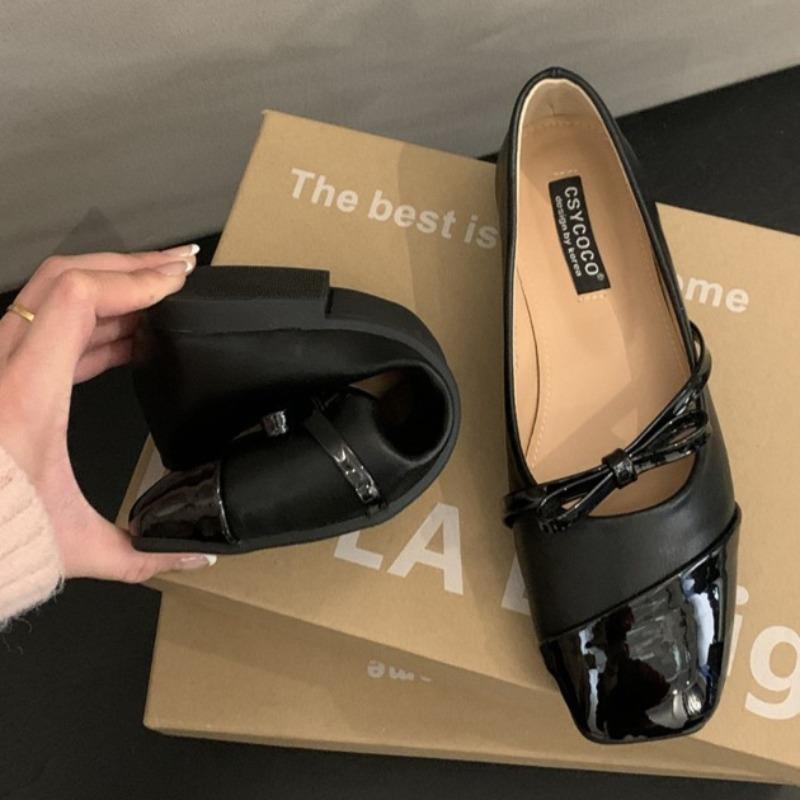 Women's Shoes with Flat Autumn New Square Shallow Color Matching Butterflies "Soft Bottom Anti-slip Low Help Shoes