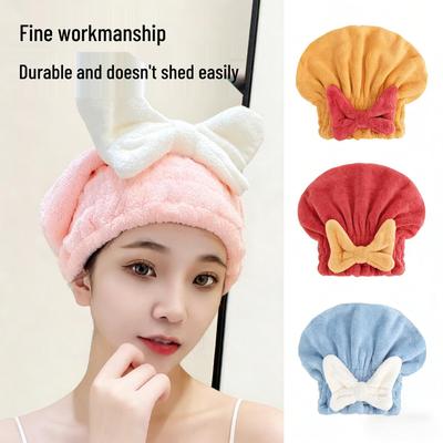 Super Absorbent Quick-Drying Hair Cap with Bow - Cute Towel Headscarf for Women