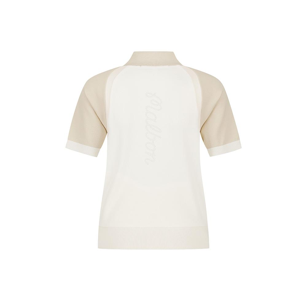 MALBON GOLF Women'S Knit Jersey Hybrid Collar Top Cream (Woman)