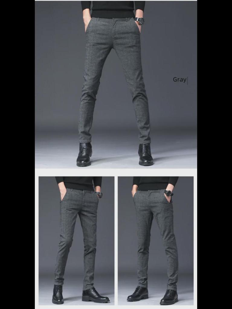 Heren Slim-Fit Zwart Ruit Katoen-Linnen Herfst Casual Wafel Broek