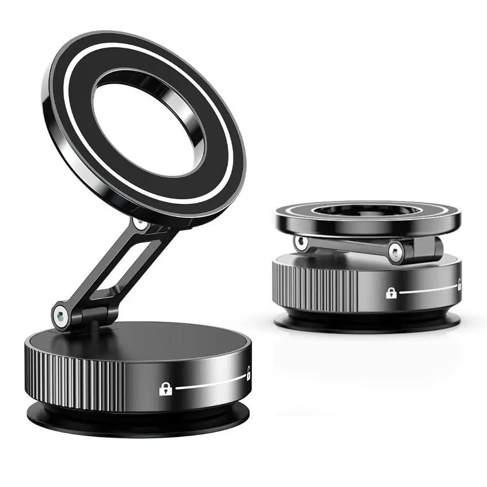 Car Phone Holder Vacuum Adsorption Mobile Phone Holder Magnetism Car Bracket Foldable Navigation Rotatable Metal And B9S4