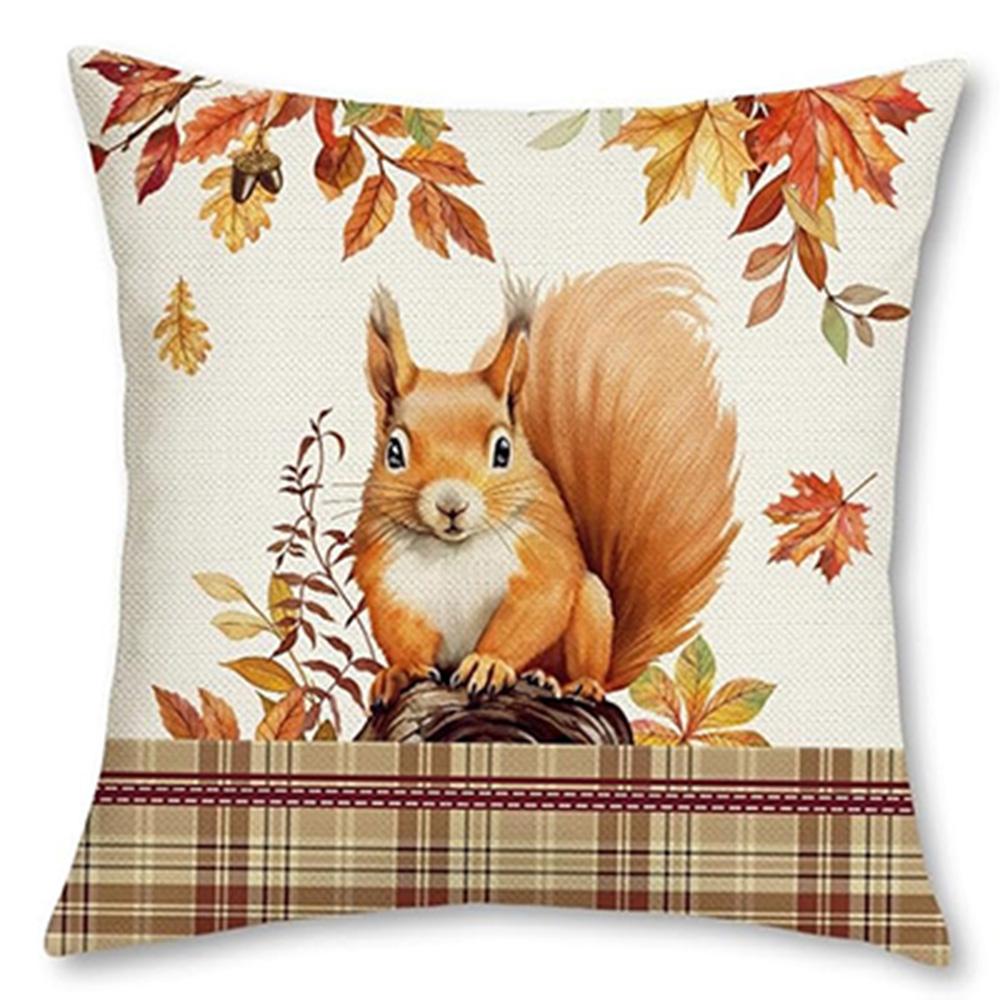 Four Autumn-Themed Animal-Printed Pillowcases: Fox, Rabbit, Squirrel, and Deer Sofa Cushion Cover, Home Room Decoration