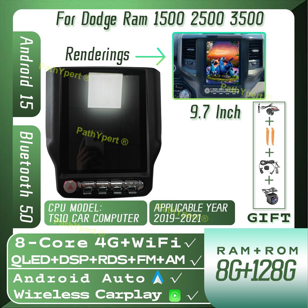 9.7"Android15 For Dodge Ram 1500 2500 3500 2019-2021 Car Radio Intelligent Systems Tesla Screen Wireless Carplay BT DSP Stereo