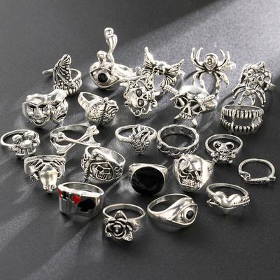24 τμχ Σετ δαχτυλιδιού γοτθικού σκελετού Unisex Punk Grunge Butterfly Frog Γυναίκα Άνδρας Κοσμήματα Hip Hop Party Δαχτυλίδι Δώρο