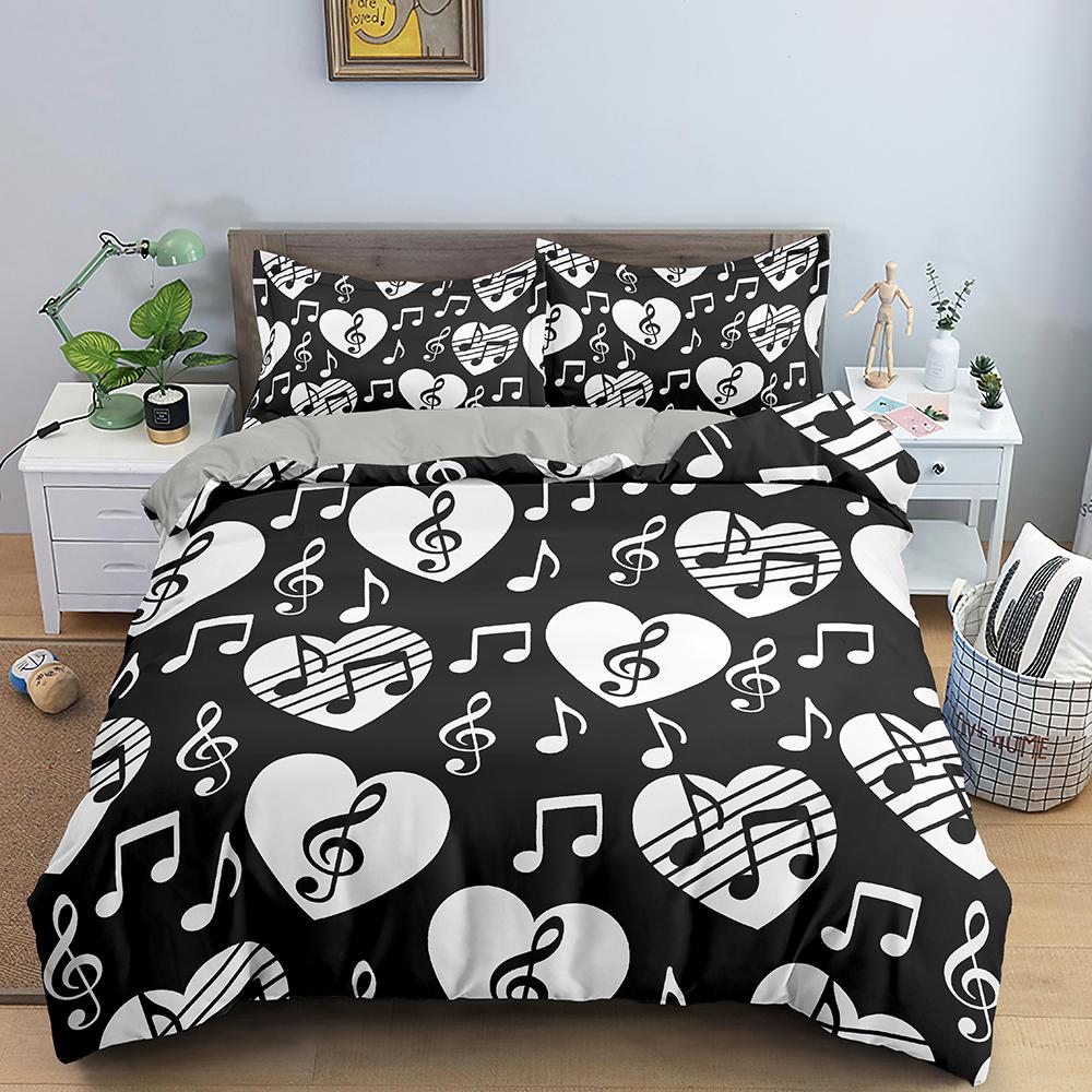 Musical Symbol King Queen Duvet Cover Music Stave Theme Bedding Set for Kids Teens Adults Crucifix 2/3pcs Quilt Cover Pillowcase