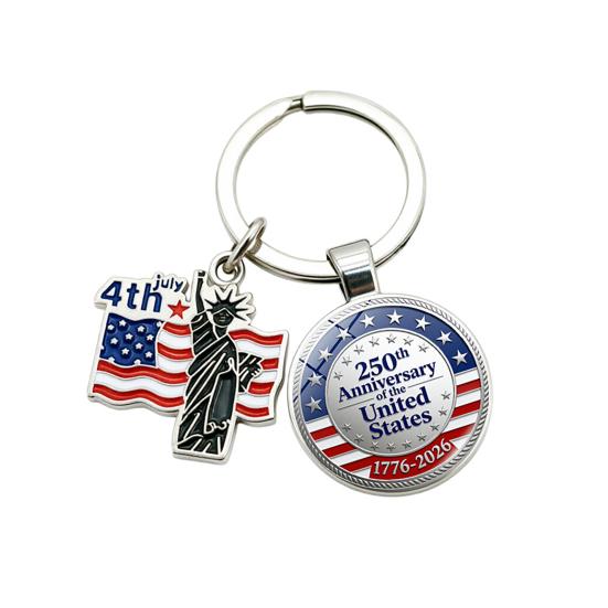 Pendentif Porte-clés, Porte-clés Double Pendentif Combiné, Porte-clés pour le 250e Anniversaire de la Fondation des États-Unis avec Anneau Métallique Épaissi