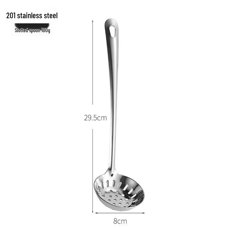 304 Stainless Steel Flat-Bottom Hot Pot Ladle with Extended Handle and Deep-Bottom Strainer Spoon