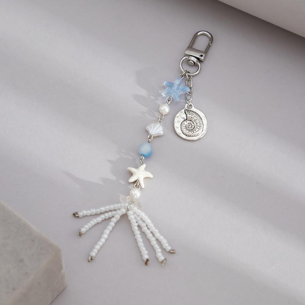 Imitation Pearl Ocean Style Keychain Zinc Zinc Alloy Shell Dolphin Tassel Pendant  Backpack Decor