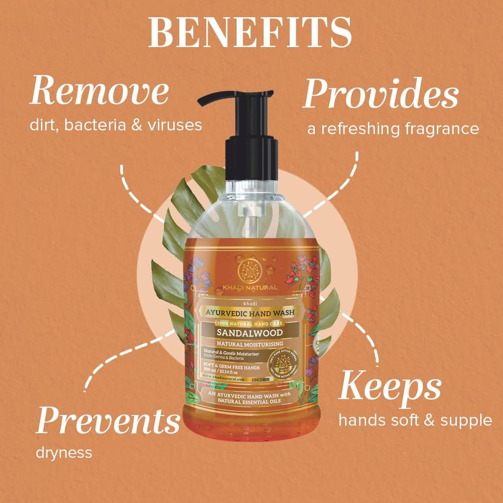Khadi Natural Sandalwood Hand Wash 300 ml Paraben Free Gentle Cleansing Daily Hygiene For All Skin Types