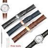 Durable Black Brown Blue Genuine Leather Watchband 18 19 20 21 22mm Curved End Deployant Buckle Calfskin Strap For Brands Watch