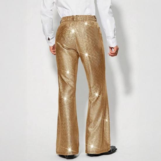 Men's Shiny Sequin Trousers Retro Elastic Waist Party Dance Pants Wide Leg Night Club Disco Pants for Stage Performance Hip-Hop Bar