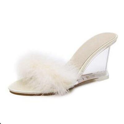 Women Black Flower Crystal Wedge Slippers Sexy Crystal Transparent High Heel  Flower Slope  Sandals LFD